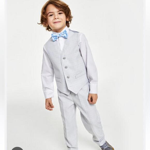 Nautica Little Boys 4-Pc. Tinted Windowpane Vest Set - pants, top shirt Gray - Picture 3 of 8